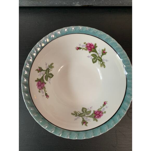 Vintage Yamatsu Teal Luster and Floral 7" Bowl - Picture 1 of 2